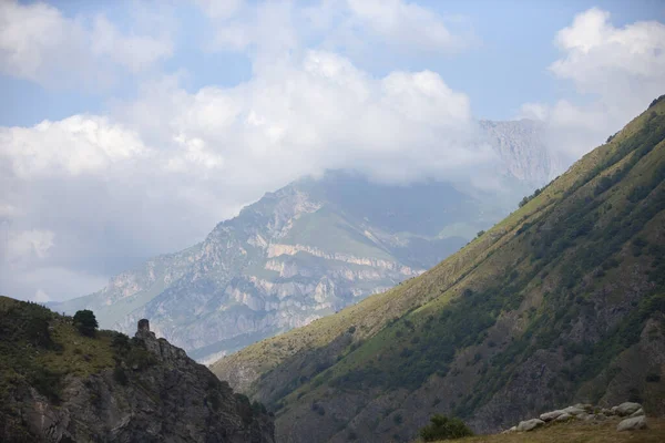 Die Bewaldeten Berge Georgiens Vor Dem Hintergrund Eines Bewölkten Himmels — Stockfoto