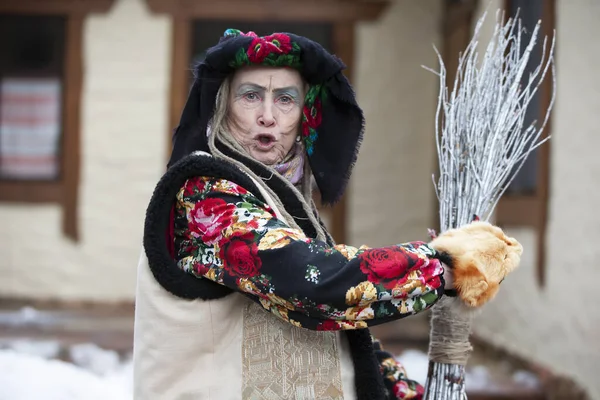 Baba Jaga Pohádková Postava Zlá Babička Ruské Pohádky Halloween Kostým — Stock fotografie