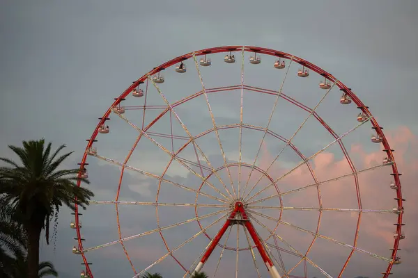 Carrousel Roue Rétro Ferris Sur Fond Ciel Soir — Photo