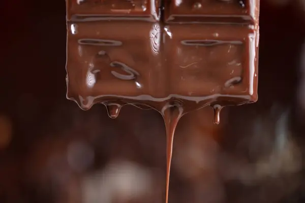 溶かされたチョコレートは茶色の背景に落ちる — ストック写真