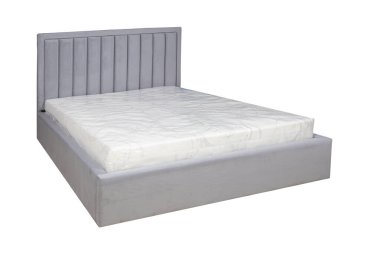 Çift kişilik yatak ve yumuşak yatak başlığı. Yastıklı mobilyalar.