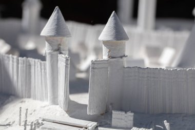 Eski bir ortaçağ şehrinin beyaz modeli. Mimari proje.