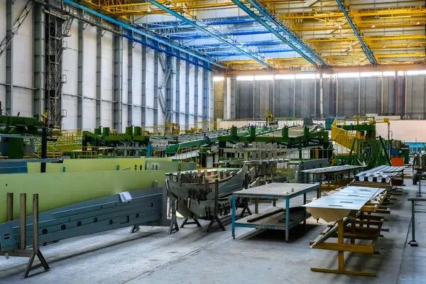 Production of aircraft at an aircraft factory. Machine tools in the aviation industry.