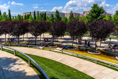 Krasnodar, Rusya 2 Temmuz 2023: Krasnodar futbol stadyumu, Krasnodar veya Galitsky parkı yaz günü.