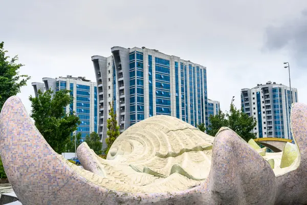 stock image Argun, Chechnya, Russia -June 30, 2024: View of the shell-shaped fountain on the territory of the Mother's Heart Mosque named after Aimani Kadyrova.