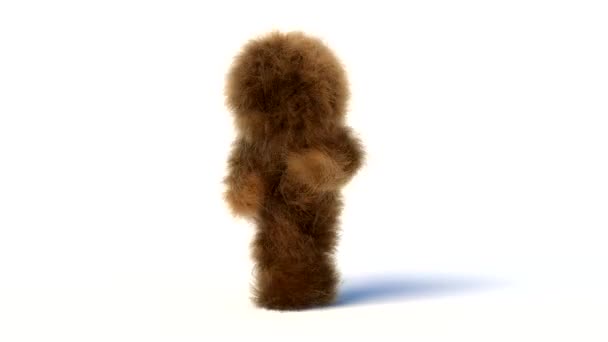 Hairy Monster Dancing Wild Movements White Background Rendering Fluffy Creature — Vídeo de stock