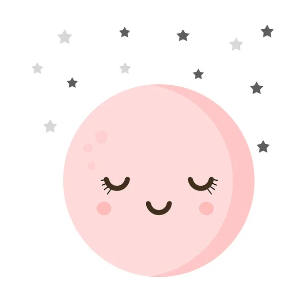 美丽的粉红圆月 背景为白色 与星星隔绝 — 图库照片