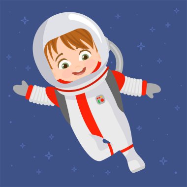 Astronot kılığına girmiş küçük çocuk.