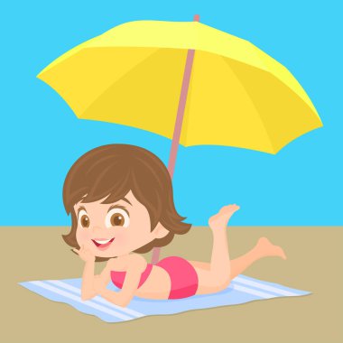 Sahilde şemsiyenin altında bir kız