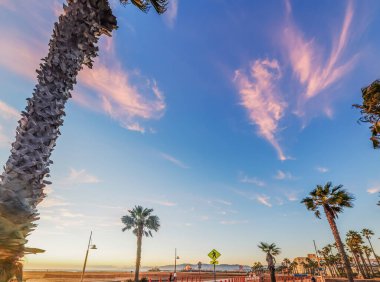 Gün batımında, California Santa Monica sahilinde