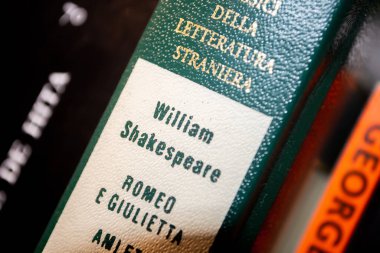 Alghero, ITA - 27 Şubat 2016: Macro view of Romeo and Juliet book by William Shakespeare in Italian