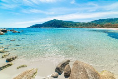 beyaz kum ve turkuaz su Sardunya, İtalya