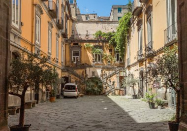 Picturesque courtyard in old town Naples, Italy clipart