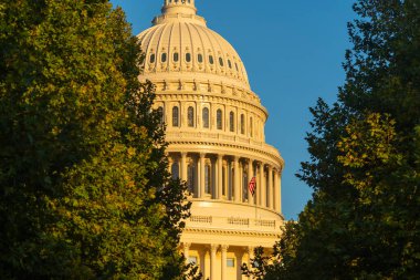 Gün batımında Birleşik Devletler Kongre Binası 'nı kapatın. Washington D.C., ABD