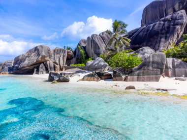 Anse Source d 'Argent sudan görüldü. Seyşeller, Hint Okyanusu