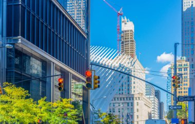 Aşağı Manhattan 'daki modern gökdelenler. New York City, ABD