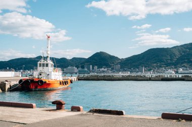 Shimonoseki Kanmon Boğazı Limanı ve Yamaguchi, Japonya 'daki Kitakyushu Moji kasabası