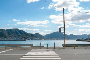 Shimonoseki Kanmon Straits seaside crosswalk in Yamaguchi, Japan clipart
