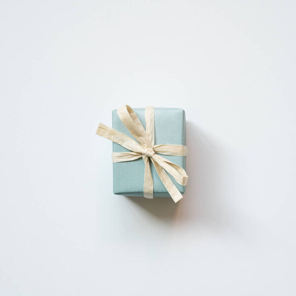 Mint gift box isolated on white background. top view