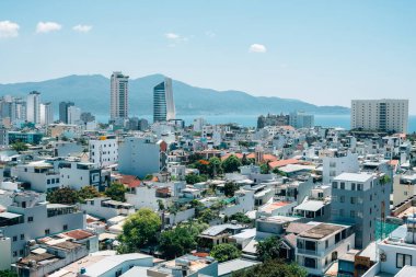 Da Nang, Vietnam - 21 Haziran 2023 Da Nang şehri ve My Khe Beach 'in panoramik manzarası