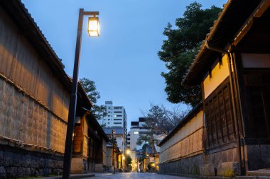 Night of Nagamachi District traditional houses alley in Kanazawa, Ishikawa, Japan clipart