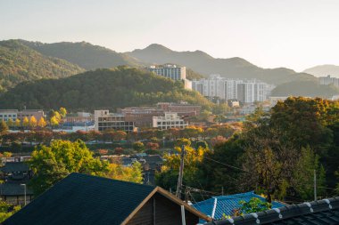 Jeonju, Korea - November 6, 2024 : Panoramic view of Jeonju Hanok Village and city at autumn clipart