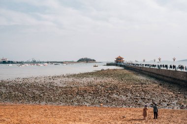 Çin, Qingdao 'daki Zhan Qiao Köprüsü ve deniz manzarası