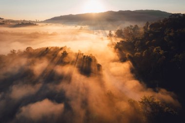 Sabah sisi arasında turuncu ışık, yüksek açı manzarası, altın ışık arka planı