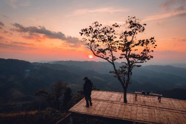 terrace bamboo outdoor  on the mountain and sunset view