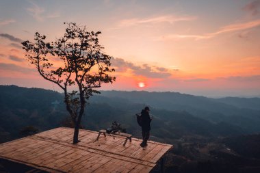 terrace bamboo outdoor  on the mountain and sunset view