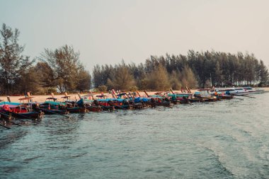 Adadaki sahilde uzun kuyruklu tekne