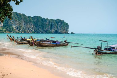Adadaki sahilde uzun kuyruklu tekne