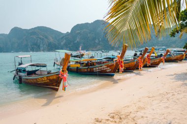 Adadaki sahilde uzun kuyruklu tekne