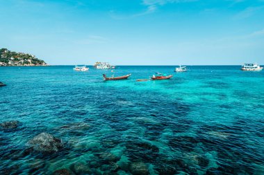 Koh Tao 'da körfez ve tekne gezileri, adadan deniz manzarası.