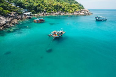 Koh Tao 'da körfez ve tekne gezileri, adadan deniz manzarası.