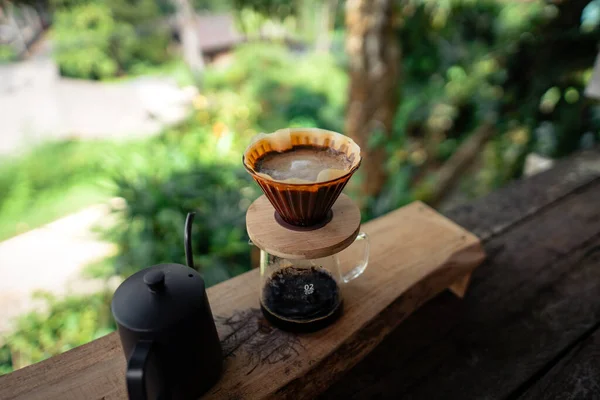 Closeup Hands Make Coffee Home Drip Coffee — Stock Photo, Image