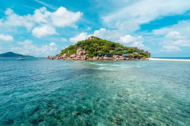 Yazın kumsalı ve açık deniz suyu olan ada, yaz turizmi, Tayland 'da Koh Nang Yuan