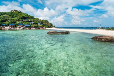 Yazın kumsalı ve açık deniz suyu olan ada, yaz turizmi, Tayland 'da Koh Nang Yuan