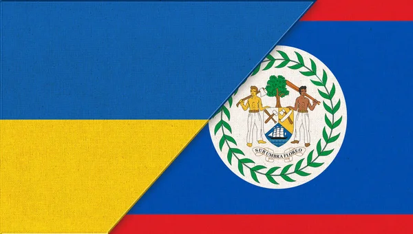 Flag Ukraine Belize Illustration Two Flags Together Fabric Texture National — Stock Photo, Image