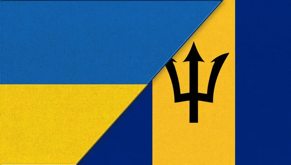 Vlag Van Oekraïne Barbados Illustratie Twee Vlaggen Samen Stof Textuur — Stockfoto