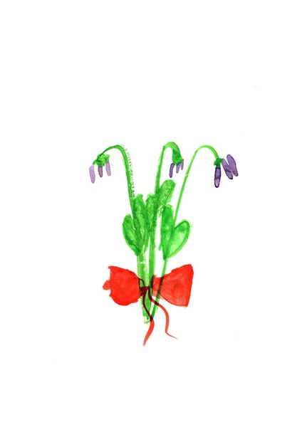 Kinder Malen Blumensträuße Mit Schleife Farbige Und Helle Kinderzeichnung Von — Stockfoto