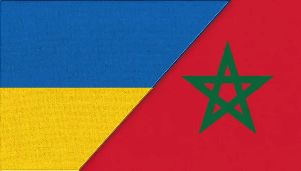 Bandera Ucrania Marruecos Ilustración Dos Banderas Juntas Símbolos Nacionales Ucrania —  Fotos de Stock