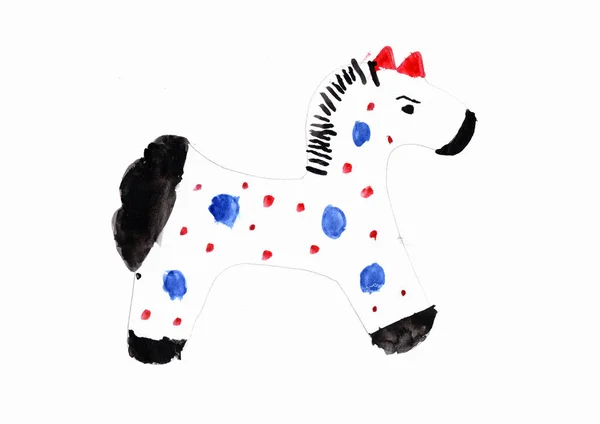 Child Drawing Horse Childish Horse Drawn Child Drawing Spotty Horse — Stock Photo, Image