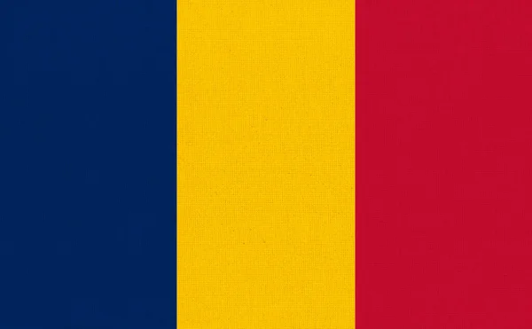 Tschad Flagge Auf Stoffoberfläche Tschad Nationalflagge Auf Strukturiertem Hintergrund Gewebestruktur — Stockfoto