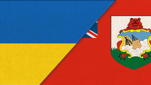 乌克兰国旗和俄罗斯国旗 3D插图 两面旗子在一起乌克兰和阿布哈兹的国家象征 乌克兰和百慕大的关系 乌克兰和百慕大之间的会晤 体育竞赛 — 图库照片