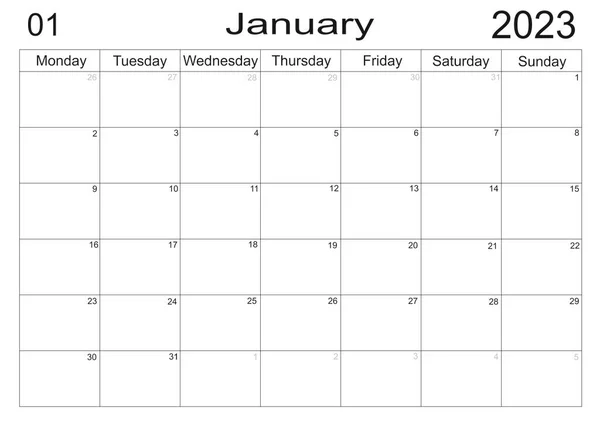 stock image Planner for January 2023. Schedule for month. Monthly calendar. Organizer for January 2022. Business plan. To do list for month. Empty cells of planner. Monthly organizer. Calendar 2023. Monday start