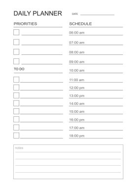 Günlük planlamacı. Her günün planlayıcısı. Gün için program yap. Günlük takvim. İş günü için organizatör. İş planı. Günlük düzenleyici. Günlük yapılacaklar listesi. Planlayıcının boş hücreleri