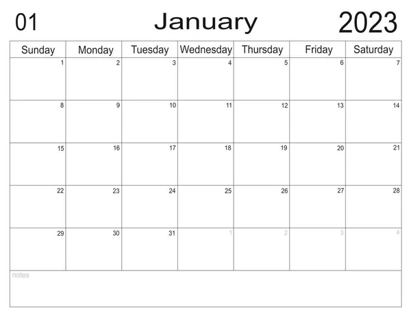 2023 Januárjának Tervezője Menetrend Egy Hónapra Havi Naptár Szervező 2023 — Stock Fotó