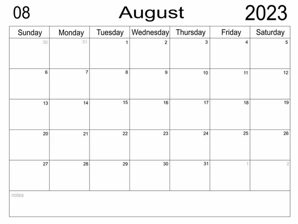List Month Empty Cells Planner Planner August 2023 Schedule Month — Stock Photo, Image