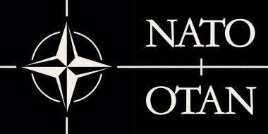 NATO Kuzey Atlantik Antlaşma Örgütü bayrağı. NATO, kolektif güvenlik sistemini oluşturan uluslararası bir askeri ittifaktır. Kumaş yüzeyinde NATO bayrağı